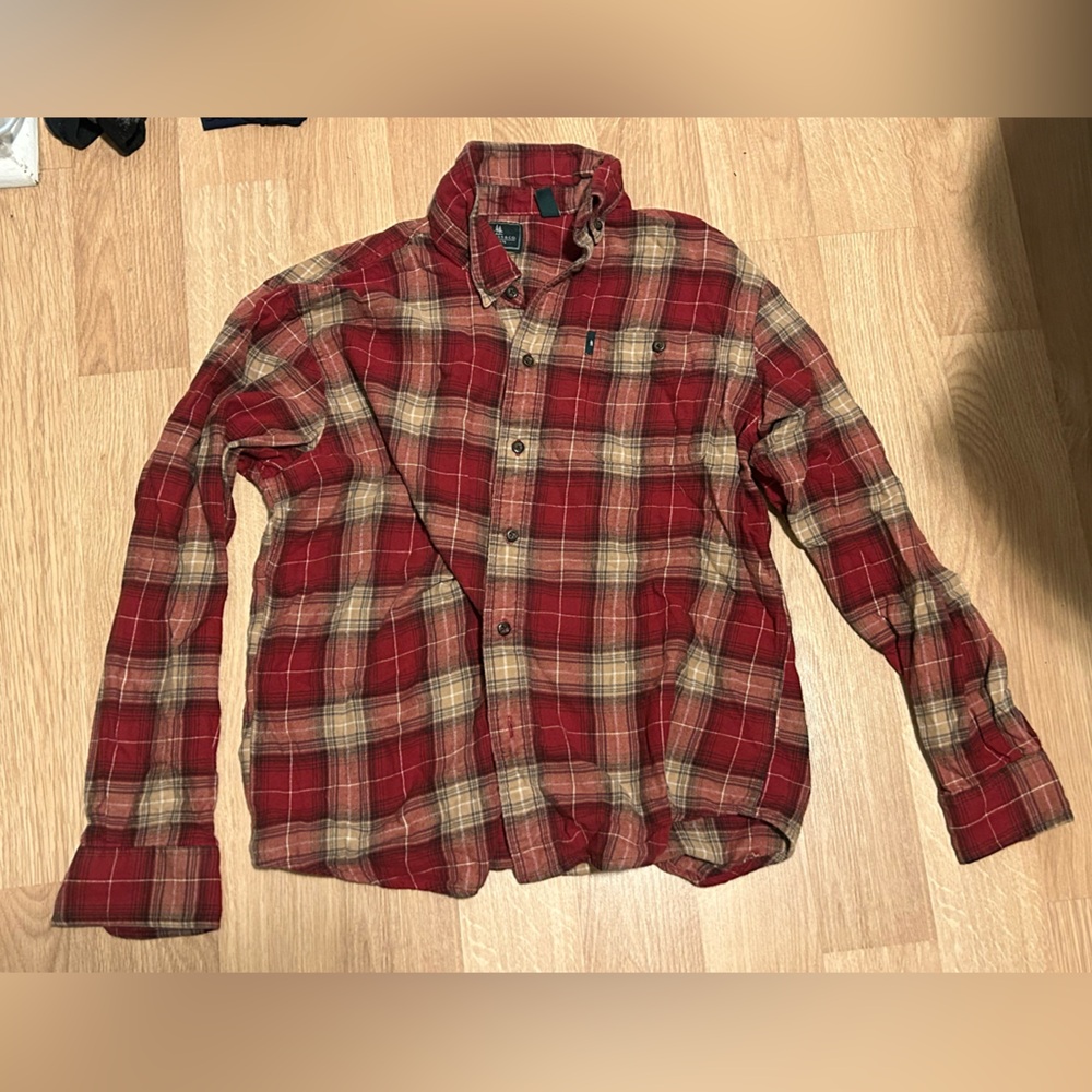 M Red Orange Plaid Shirt